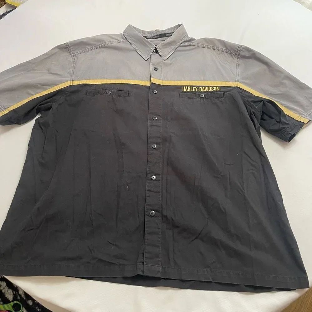 Harley Davidson VTG Menās Embroidered GreyāButton Up Shirt Size 3XL